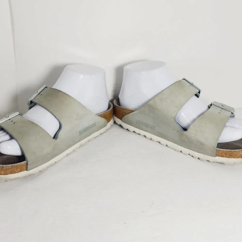 BIRKENSTOCK Women's Arizona Nubuck Leather Light Blue SoftFB Sandals EU38 US7_7